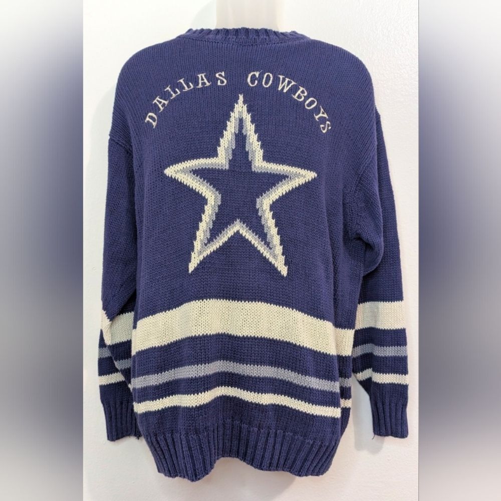 VTG Dallas Cowboys 80s 90s Sporty Athletic Fan Preppy Cozy Retro Knit Sweater L - Picture 1 of 8